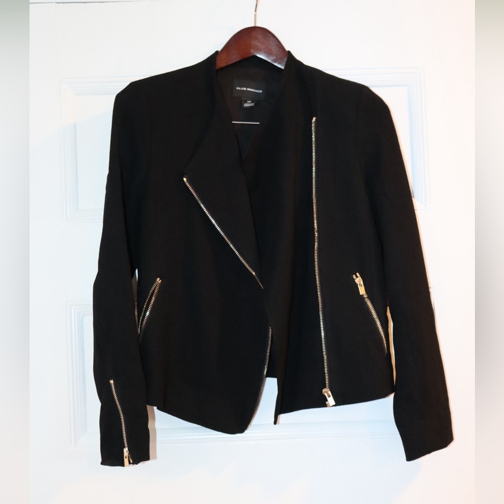 Club Monaco Black Blazer with Gold Zipper Accents
